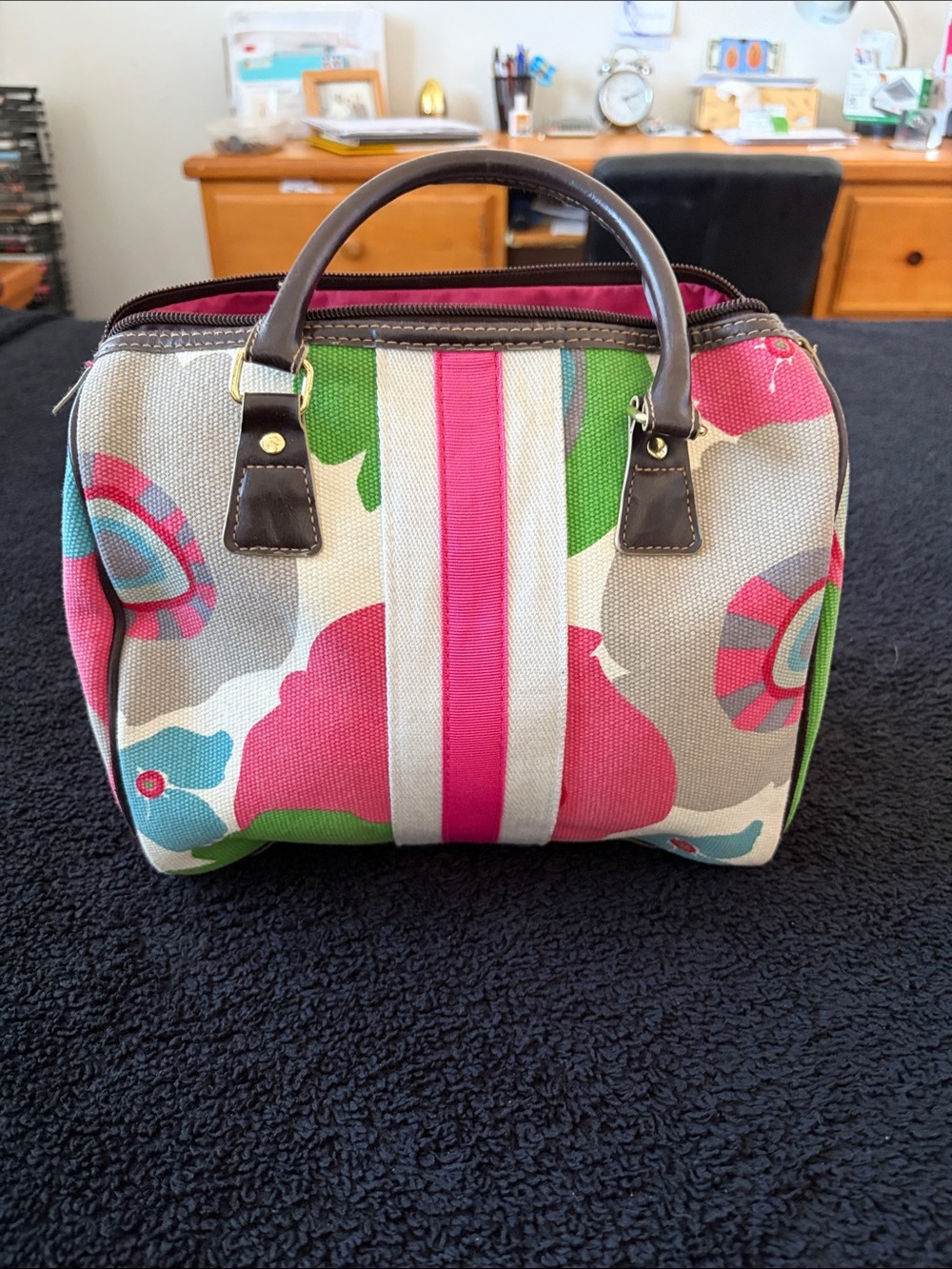 Victoria's Secret Floral Canvas Satchel in Pink, Green and Gray